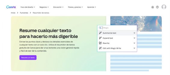 Resumidor de textos con IA de Canva
